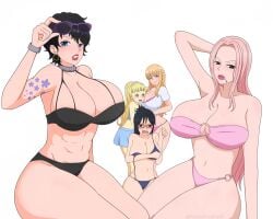 5girls artist_request bikini black_hair blonde_hair doll_(one_piece) female female_only glasses hibari_(one_piece) hina_(one_piece) huge_ass kujaku_(one_piece) large_breasts looking_at_viewer marine one_piece pink_hair tashigi tattoo