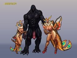 4:3 absurd_res age_difference anthro anthro_only arthropod big_breasts big_penis breasts clothing dark-skinned_male dark_skin eggstazzy female footwear genitals godzilla godzilla_(series) group hi_res high_heels huge_breasts huge_cock insects kaiju lepidopteran male male/female mature_female moth mothra mothra_(series) omg_it's_the_guy_from_fortnite penis raceplay shoes size_difference small_breasts toho trio wide_hips wings younger_female