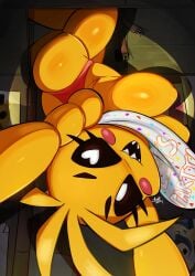 2020s 2024 aonoexorcist100 big_breasts five_nights_at_freddy's five_nights_at_freddy's_2 fnaf heart-shaped_pupils nipple_outline panties robot_girl robot_humanoid solo toy_chica_(fnaf) vanessa_(fnaf) yellow_body