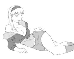 brainsucks cleavage female gwen_stacy gwen_stacy_(classic) hairband large_breasts marvel monochrome pose short_skirt solo spider-man_(series)