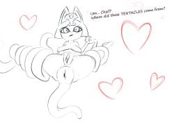 animal_crossing ankha anthro bananus big_anus big_nipples confusion donut_anus egyptian egyptian_female feet feline feline held_by_arms held_by_legs large_anus large_areolae long_breasts monster sagging_breasts sketch swollen_anus tentacle tentacle_sex