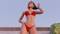 antonia_(fortnite) bikini brown_skin closed_eyes earings female female_focus female_only female_pubic_hair fortnite fortnite:_battle_royale perete pubic_hair pubic_hair_peek red_bikini short_hair wet wet_body wet_skin