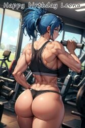 1girls ai_generated ass big_ass big_breasts blue_eyes blue_hair breasts busty clothed dat_ass fat_ass female fit fit_female from_behind gym gym_clothes huge_ass huge_breasts juicy_butt king_of_fighters leona_heidern light-skinned_female light_skin long_hair looking_at_viewer looking_back pale-skinned_female pale_skin panties ponytail round_ass round_butt sportswear tank_top thick thick_ass thick_thighs thighs thong tied_hair tight_clothes voluptuous voluptuous_female