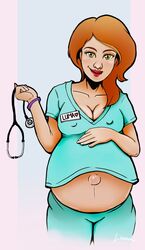 clothing female huge_belly lilluma55 nurse pregnant ready_to_pop red_hair