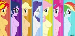 7girls applejack_(mlp) equestria_girls fab3716 fluttershy_(mlp) glasses my_little_pony nude pinkie_pie_(mlp) rainbow_dash_(mlp) rarity_(mlp) sci-twi small_breasts sunset_shimmer twilight_sparkle_(mlp)