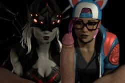 1boy 2girls arachne_(fortnite) big_penis epic_games fortnite fortnite:_save_the_world light-skinned_male light_skin lynx_(fortnite) ramirez_(fortnite) white_body white_male white_penis