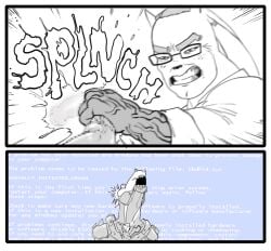 2koma animal_genitalia animal_penis anthro bluescreen censored clothing cock_and_ball_torture comic duo english_text equid equine equine_genitalia equine_penis eyewear genital_torture genitals glasses greyscale horse konami lagomorph leporid male male/male mammal metal_gear metal_gear_rising:_revengeance monochrome mosaic_censorship necktie pain penis penis_grab platinumgames rabbit raiden_(metal_gear) senator_armstrong_(metal_gear) shirt sirartwork text topwear