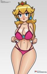 bankaipacay big_breasts bikini blonde_hair blue_eyes breasts crown mario_(series) navel princess_peach