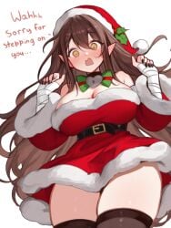 1girls absurd_res blush breasts christmas female female_only hi_res large_breasts light-skinned_female light_skin looking_at_viewer looking_down original sky_(skyaboveme) skyaboveme solo thighhighs thighs virtual_youtuber