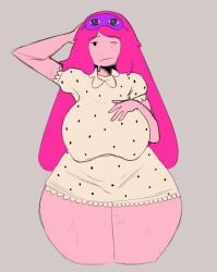 adventure_time big_breasts cartoon_network doodle erect_nipples fionna_and_cake milf pijama pink_body pink_hair princess_bubblegum simple_background sweat sweatdrop sweating sweaty_body thick_legs thick_thighs