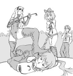 alto_saotome bondage brainsucks breasts clothing female femdom glasses green_hair macross macross_frontier monochrome multiple_girls ranka_lee rough_sketch sheryl_nome strap-on yandere