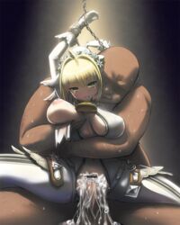 1boy ahoge ardnades arms_behind_head arms_up bald bangs bar_censor belt blonde_hair bodysuit bondage breast_grab breasts censored chains clothed_female_nude_male cum cum_in_pussy drooling empty_eyes fat_man fate/extra fate/extra_ccc fate_(series) female full-length_zipper gloves green_eyes inverted_nipples large_breasts legs_apart licking lock looking_at_viewer navel nero_claudius_(bride) nero_claudius_(fate) nipples one_breast_out open_clothes open_mouth overflow padlock parted_lips penis pointless_censoring puffy_nipples saliva sex short_hair solo_focus sweat tears torn_clothes torso_grab tsurime unzipped vaginal_penetration veil zipper