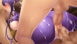 akiyama_rinko anal animated aoi_nagisa_(artist) ass balls_deep blush bouncing_breasts breasts bukkake censored clothed_female_nude_male cowgirl_position cum cum_on_ass cum_on_clothes deepthroat double_penetration exposed_anus exposed_breasts exposed_pussy facial fellatio gangbang group_sex huge_ass irrumatio large_breasts long_hair nipples oral purple_hair pussy sex spitroast taimanin_(series) taimanin_yukikaze triple_penetration vaginal_penetration