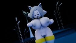 3d_(artwork) anthro areolae azul_uwu big_breasts blue_nipples breasts female hi_res leggings legwear nipples pussy temmie_(undertale) undertale undertale_(series)