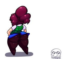 1girls 2d_(artwork) artist_signature ass ass_bigger_than_head ass_focus fat_ass female female_only hamb0ne hands_on_hips hips hips_wider_than_shoulders lil_miss oc original_character shortstack skirt skirt_up text thick_thighs thighs tight_clothing