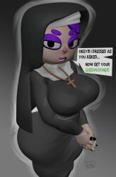 1girls 3d 3d_(artwork) annoyed annoyed_expression ass ass_bigger_than_head big_ass big_breasts big_butt black_nails bottom_heavy breasts bubble_butt clothing cross_necklace curvaceous curvy curvy_figure dat_ass dialogue dumptruck_ass duolingo english_text female female_only fully_clothed goth goth_girl huge_ass huge_breasts lily_(duolingo) looking_at_viewer necklace nun_outfit open_mouth purple_hair solo solo_female tagme talking_to_viewer text thick_thighs voluptuous voluptuous_female wide_hips yoku_(artist)