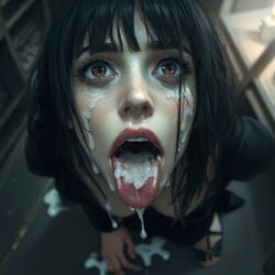 after_fellatio ai_generated black_hair brown_eyes cum_in_mouth cum_on_face cumshot liora lioram00n open_mouth original_character running_mascara runny_makeup tongue_out