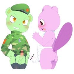 1:1 2023 2boys anthro anthro_only apron apron_only ass balls ballsack bare_ass bare_back bare_legs bare_thighs bear bear_ears beaver beaver_ears beaver_tail black_stockings black_thighhighs blush blush_lines butt_crack camo camouflage censor_bar censored censored_genitalia censored_penis clothed clothes clothing color colored digital_drawing_(artwork) digital_media_(artwork) dog_tags erect_penis erection erection_under_apron erection_under_clothes erection_under_clothing evil_eyes evil_smile flippy_(htf) fliqpy freckles furry furry_male furry_only gay gay_male genitals green_balls green_clothing green_fur green_hat green_penis half-dressed half_naked happy_tree_friends hat heart heart-shaped_pupils hi_res high_resolution highres ineffective_censorship jacket looking_at_penis looking_down male male/male male_only mammal military_hat military_jacket military_uniform mondo_media open_mouth penis penis_out pink_penis purple_fur rodent simple_background smile smiling smirk smirking stockings surprise surprised surprised_expression surprised_face testicles thigh_highs thighhighs thighs toothy_(htf) two_tone_penis umisag85rabb99 ursid ursine yellow_eyes