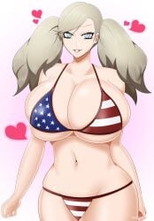 1girls american_flag_bikini ann_takamaki axel_persona big_breasts bikini blonde_hair blue_eyes breasts breasts_bigger_than_head female female_only huge_breasts large_breasts megami_tensei persona persona_5 swimsuit twintails