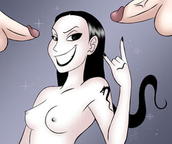 black_hair bold-n-brash breasts faceless_male goth lipstick nemi nemi_montoya nipples tattoo uncensored