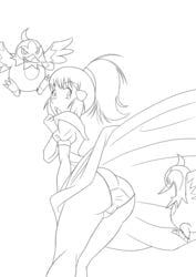 ambiguous_gender ass avian bird brainsucks dawn_(pokemon) dress female human long_hair looking_back monochrome pantyshot pokemon ponytail sketch skirt_lift smile starly surprised tied_hair