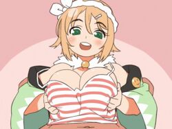 breasts female green_eyes hanabi_(senran_kagura) large_breasts orange_hair paizuri senran_kagura tagme