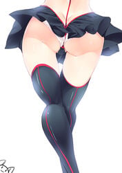 1girls ass black_legwear close_up crossed_legs dimples_of_venus female kill_la_kill matoi_ryuuko noto_kurumi panties partially_visible_vulva simple_background skirt solo standing thigh_gap thighhighs thighs underwear upskirt white_panties