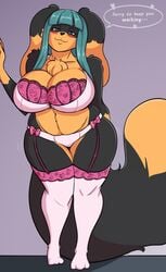 1girls anthro big_breasts breasts canine canine_humanoid chubby chubby_female cute female female_focus furry furry_only garter_straps hips jaywnk23 jwinkz lingerie seductive seductive_eyes seductive_look seductive_smile solo speech_bubble tail teal_hair thighs underwear zoey_(jwinkz)