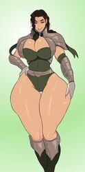 1girls armor avatar_legends beauty_mark breasts brown_hair cleavage clothing curvy deep_skin earth_kingdom erect_nipples female female_only gauntlets gloves green_eyes hair hips huge_breasts human jay-marvel kuvira large_breasts lips looking_at_viewer mole mole_under_eye muscular muscular_female nickelodeon pauldrons perky_breasts pose skin_tight smile solo the_legend_of_korra unconvincing_armor wide_hips