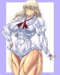 abs blonde_hair blue_eyes emilie_de_rochefort extreme_muscles female fingerless_gloves gloves highres licking_lips muscle purukogi_(plasma_beach) solo tekken thick_thighs thighs