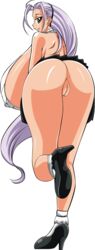 anus ass backless bent_over breasts female gigantic_breasts grey_eyes huge_ass microskirt no_panties pussy sideboob smile sweater turtleneck uncensored white_hair
