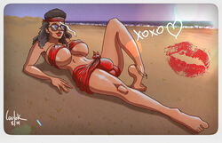 1futa anklet beach big_breasts bikini black_hair bra bracelet breasts bulge futa_only futanari glasses hair head_band headband intersex kiss_mark large_breasts light_skin loufok lying lying_down panties photo_(object) photograph scarf shae_dougherty solo sunglasses two_tone_hair white_hair