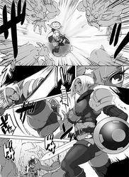 ass breasts butcha-u clothing comic dark_elf elf elf_female eroquis female human large_breasts lisa_(xes_fantasia) monster shield sword weapon xes_fantasia