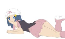 1girls absurdres ass blue_eyes blue_hair boots busakumas dawn_(pokemon) female female_only highres human legs long_hair miniskirt nintendo no_panties photoshop pokemon skirt smile solo thighs vector_trace