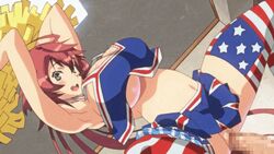 1boy american_flag american_flag_legwear animated baku_ane_otouto_shibocchau_zo! bouncing_breasts breasts brother_and_sister censored cheerleader cowgirl_position green_eyes hayasaki_yurine huge_breasts incest long_hair penis pink_pineapple red_hair sex straddling