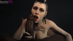 3d animated black_hair cheek_piercing clara_lille dark-skinned_male dark_skin earrings female interracial leeterr male mohawk nude penis penis_slap penis_slapping_face piercing pov source_filmmaker tattoo tongue tongue_out tongue_piercing watch_dogs