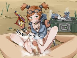 barefoot borderlands borderlands_2 female foot_fetish footjob gaige_(borderlands) green_eyes gun male male_pov orange_hair phb pov ranged_weapon smelly smelly_feet smirk stinky stinky_feet straight weapon