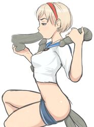 1girls 34no404 alternate_costume blonde_hair blue_eyes blush breasts caressing_testicles disembodied_penis double_penetration downcast_eyes fellatio female hairband half-closed_eyes handjob human male medium_breasts multiple_penises oral paizuri penetration penis resident_evil resident_evil_6 sailor_collar school_uniform sex sherry_birkin short_hair shorts shorts_pull straight testicles uncensored