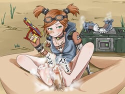 barefoot borderlands borderlands_2 cum cum_between_toes cum_on_feet ejaculation feet female foot_fetish footjob gaige_(borderlands) green_eyes gun male male_pov orange_hair phb pov ranged_weapon smelly smelly_feet smirk soles spread_toes stinky stinky_feet straight toes toes_on_penis weapon