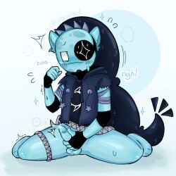 bandaged_arms blue_ears blue_skin cat_ears commission commissioner_oc commissioner_upload cum_on_penis dandy's_world dandys_world_oc donutsiik fingerless_gloves furvale_oc half_naked hand_on_penis jerking_off jerkingoff male_only masturbation ngh oc ripped_sleeves spawn star_eye white_eye