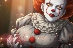 ai_generated big_breasts breast_grab breasts city_boy cityboy clothed clown clown_girl female gemini genderbent grabbing_own_breast meme meme_fussion not_porn pennywise rule_63 solo tiktok unknown_artist we_all_float yumeko_grabbing_her_breast