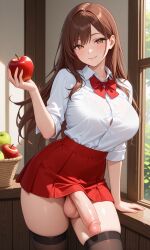 ai ai_generated apple big_breasts brown_hair futanari original_character yellow_eyes