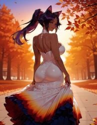 1girls ai_generated animal_ears artist_name ass autumn autumn_leaves back backless_dress backless_outfit balecxi bangs bare_shoulders black_hair bleach bleach:_the_thousand-year_blood_war blurry_background breasts cat_ears closed_mouth clothing curvaceous curvaceous_female curvaceous_figure curvy curvy_figure dark-skinned_female dark_skin depth_of_field dress extra_ears falling_leaves female female_focus from_behind halter_dress inviting inviting_to_sex large_breasts leaf lips long_dress long_hair looking_at_viewer looking_back median_furrow outdoors pantylines parted_bangs ponytail presenting presenting_ass presenting_breasts presenting_hindquarters presenting_self purple_hair seductive seductive_look seductive_smile shihouin_yoruichi shoulder_blades skirt_hold sky sleeveless_dress smile solo standing strapless strapless_dress sunset taut_dress tight_clothes tight_dress toned tree uncensored very_dark_skin voluptuous voluptuous_female white_dress yellow_eyes