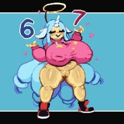 alius02 brainrot freckles huge_breasts inverted_nipples thick_thighs tight_clothing unicorn unicorn_horn unicorn_humanoid wide_hips