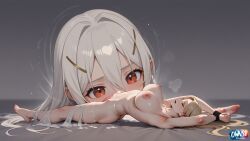 ai_generated anime anime_character anime_girl anime_style big_breasts erotic female gray_background lying_on_back nude nude_female owns1 white_hair