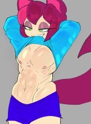 1boy boy cat_ears cat_tail catboy confident fluffy_tail frummy_(imfrutty) gardegu maroon_hair muscles oc original original_character shorts solo tagme