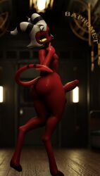 baphomet_(artist) big_ass big_ass_(male) big_booty big_butt biting_finger booty cock dick fat_ass finger_in_mouth fully_nude hard_on helluva_boss looking_at_viewer looking_back_at_viewer moxxie_(helluva_boss) moxxie_(valorlynz) penis teasing teasing_viewer teasing_with_butt