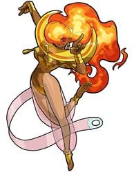 breasts dark-skinned_female dark_skin female fire_hair nipple_piercing power_stone red_eyes red_hair rouge_(power_stone)