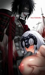 1boy 1girls ai_generated anonymous_artist areolae bandage battlefield black_hair black_lingerie blood_stain breasts chiemon_(fate) d'arc depressed dominant_male drooling fate/grand_order fate/samurai_remnant fate_(series) female giant_breasts grey_skin hakama hate_sex huge_breasts humiliation jeanne_alter jeanne_d'arc_(fate) jeanne_d'arc_(fate/samurai_remnant) kimono large_breasts large_penis light-skinned_female lingerie male mocking nipples outside outside_sex paizuri paizuri_fellatio rape sad saliva samurai sex slowburn smirk stiches submissive_female sucking sucking_penis tagme tagme_(character) veiny_penis voluptuous voluptuous_female white_hair yellow_eyes_female