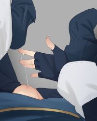 1girl absurdres blue_boots blue_gloves boots clothing_cutout commentary crotch_cutout english_commentary female_masturbation female_pov fingerless_gloves fire_emblem fire_emblem_awakening gloves gold_trim grey_background highres legs_up long_sleeves lucina_(fire_emblem) masturbation no_panties pomelomelon pov pussy pussy_juice simple_background sitting solo spread_legs uncensored